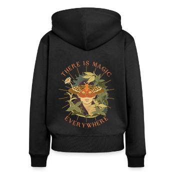 There is magic - everywhere - Vintage Naturmensch - Frauen Premium Bio Zip Hoodie - Schwarz - Hinten - Julia (174cm)