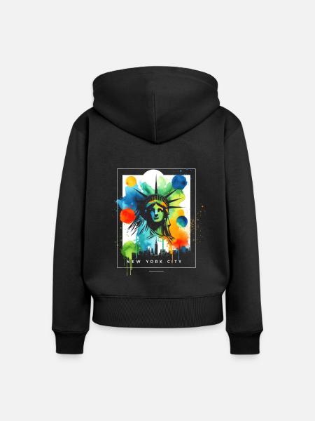 Pulsierende NYC Liberty - Frauen Premium Bio Zip Hoodie - Schwarz