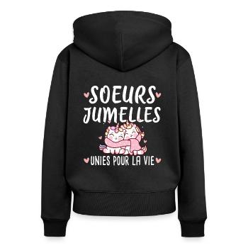 Sœurs Jumelles Licorne Famille Humour Amour - Sweat à capuche zippé Premium bio Femme - noir - Dos - Julia (174cm)