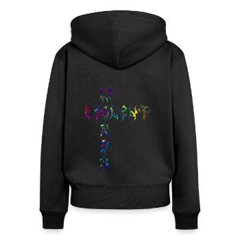 Violent Words - Frauen Premium Bio Zip Hoodie - Schwarz - Hinten - Julia (174cm)