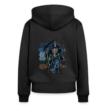 Sensenmann der Finsternis - Frauen Premium Bio Zip Hoodie - Schwarz - Hinten - Julia (174cm)