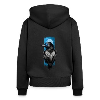 Mondbote: Rabe in der Mondnacht - Frauen Premium Bio Zip Hoodie - Schwarz - Hinten - Julia (174cm)