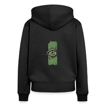 Blick in der Entwicklung: Reptilienauge - Frauen Premium Bio Zip Hoodie - Schwarz - Hinten - Julia (174cm)