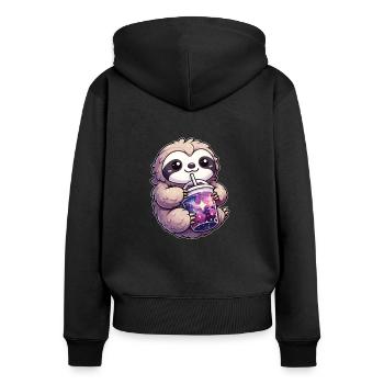 Paresseux buvant du thé à bulles Galaxy Boba paresseux - Sweat à capuche zippé Premium bio Femme - noir - Dos - Julia (174cm)