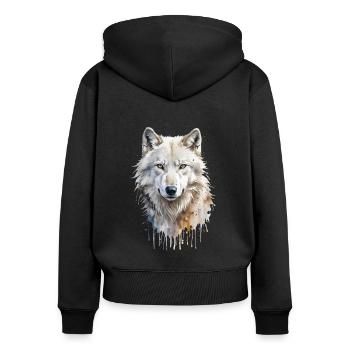 Arktische Majestät: Aquarell Weißer Wolf Porträt - Frauen Premium Bio Zip Hoodie - Schwarz - Hinten - Julia (174cm)