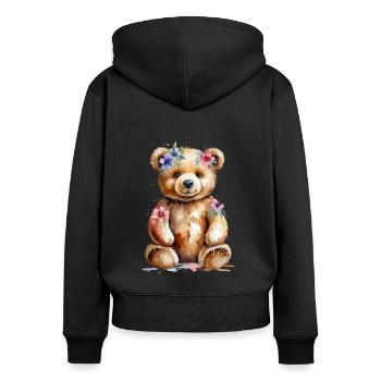 Blumenanhänger: Aquarell Teddybär - Frauen Premium Bio Zip Hoodie - Schwarz - Hinten - Julia (174cm)