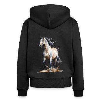 Aquarelle Cheval Capture Le Vent - Sweat à capuche zippé Premium bio Femme - noir - Dos - Julia (174cm)