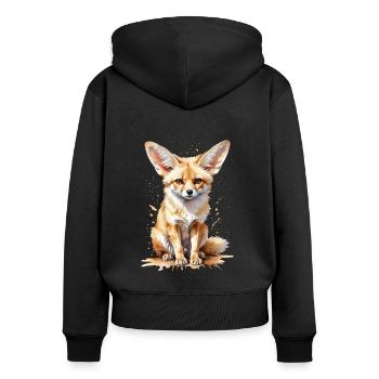 Big Ears & Big Charm: Watercolor Fennec Fox - Women's Premium Organic Zip Hoodie - black - Back - Julia (174cm)