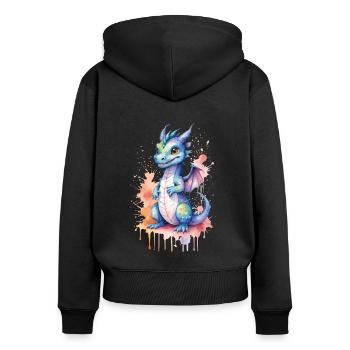 Kawaii Aquarell Drache - Niedliche Fantasy Kunst - Frauen Premium Bio Zip Hoodie - Schwarz - Hinten - Julia (174cm)