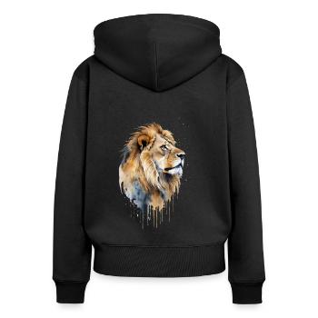 Majestätisches Löwenporträt - Aquarell - Frauen Premium Bio Zip Hoodie - Schwarz - Hinten - Julia (174cm)