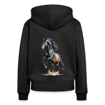 Majestic Black Stallion Watercolor - Women's Premium Organic Zip Hoodie - black - Back - Julia (174cm)