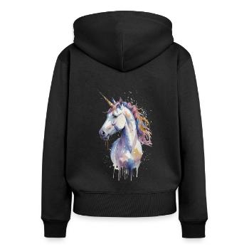 Portrait de licorne magique - Aquarelle - Sweat à capuche zippé Premium bio Femme - noir - Dos - Julia (174cm)