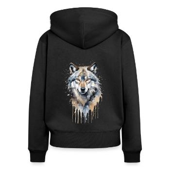 Majestätischer grauer Wolf Aquarell - Frauen Premium Bio Zip Hoodie - Schwarz - Hinten - Julia (174cm)