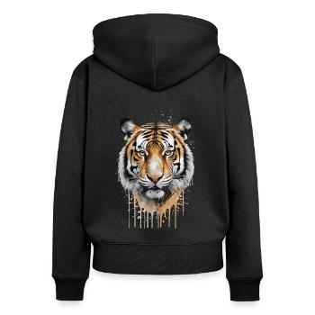 Fierce Tiger Portrait - Aquarell - Frauen Premium Bio Zip Hoodie - Schwarz - Hinten - Julia (174cm)