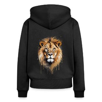 Lion majestueux aquarelle - Sweat à capuche zippé Premium bio Femme - noir - Dos - Julia (174cm)