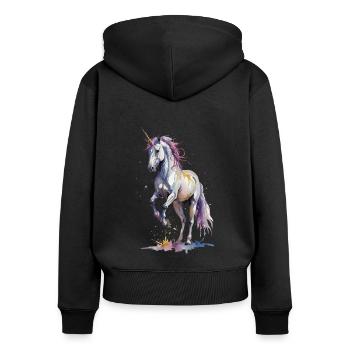 Rugissement mythique - Licorne Aquarelle - Sweat à capuche zippé Premium bio Femme - noir - Dos - Julia (174cm)