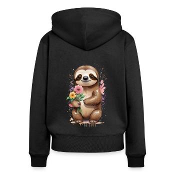 Entzückendes Faultier mit Blumen - süßes Tier - Frauen Premium Bio Zip Hoodie - Schwarz - Hinten - Julia (174cm)