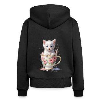 Adorable Kitten in Teacup - Cute Animal - Women's Premium Organic Zip Hoodie - black - Back - Julia (174cm)