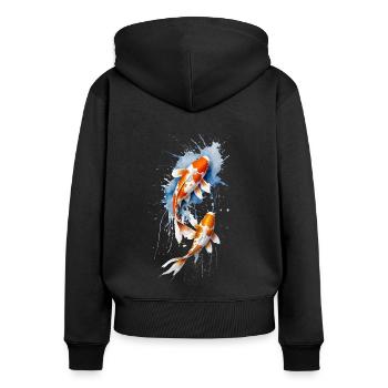 Duo de Koï Harmonieux - Aquarelle Aquatique - Sweat à capuche zippé Premium bio Femme - noir - Dos - Julia (174cm)