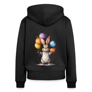 Hase mit Luftballons - Entzückendes Aquarell - Frauen Premium Bio Zip Hoodie - Schwarz - Hinten - Julia (174cm)