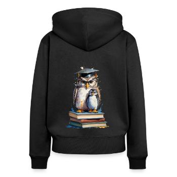 Eule auf Büchern - Wissenschaftliches Aquarell - Frauen Premium Bio Zip Hoodie - Schwarz - Hinten - Julia (174cm)