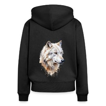 Majestätisches Aquarell Weißer Wolf - Elegante Tierwelt - Frauen Premium Bio Zip Hoodie - Schwarz - Hinten - Julia (174cm)