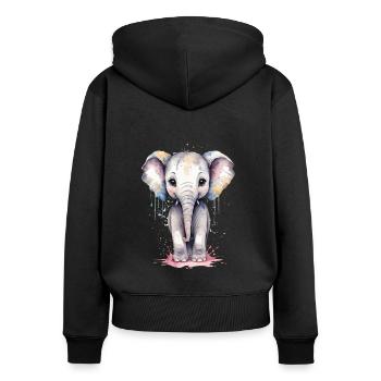 Éléphant Kawaii Aquarelle - Adorable Bébé Elephan - Sweat à capuche zippé Premium bio Femme - noir - Dos - Julia (174cm)