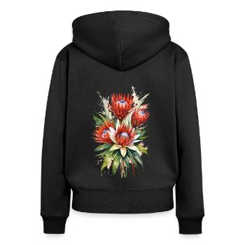Protea Blumen Aquarell Kunst | Elegantes Botanical - Frauen Premium Bio Zip Hoodie - Schwarz - Hinten - Julia (174cm)