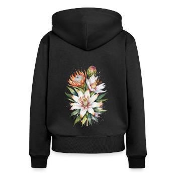 Asiatische Lilien und Protea-Blüten Aquarellkunst - Frauen Premium Bio Zip Hoodie - Schwarz - Hinten - Julia (174cm)