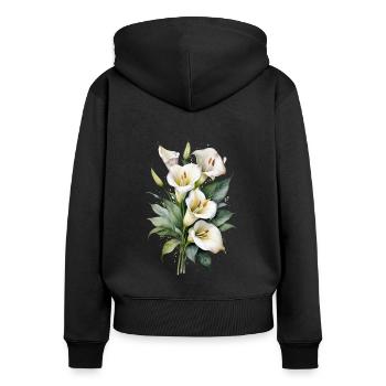 Calla Lily Art de l’aquarelle | Floral élégant - Sweat à capuche zippé Premium bio Femme - noir - Dos - Julia (174cm)