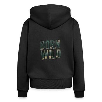 Born Wild : une typographie inspirée de la nature - Sweat à capuche zippé Premium bio Femme - noir - Dos - Julia (174cm)