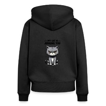 Meine Katze verurteilt dich: Grumpy Tabby - Frauen Premium Bio Zip Hoodie - Schwarz - Hinten - Julia (174cm)