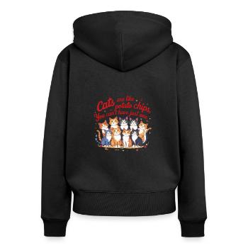 Katzen sind wie Kartoffelchips: Humorvoller Katzenliebhaber - Frauen Premium Bio Zip Hoodie - Schwarz - Hinten - Julia (174cm)