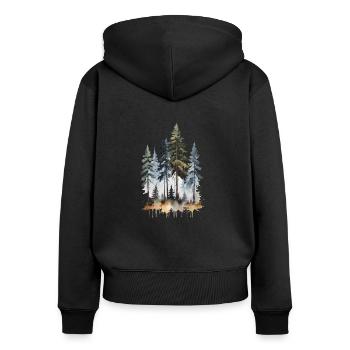 Waldtöne: Aquarell Kiefern - Frauen Premium Bio Zip Hoodie - Schwarz - Hinten - Julia (174cm)
