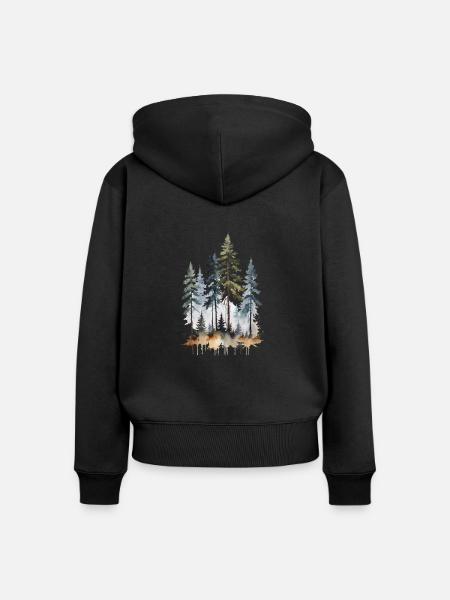 Waldtöne: Aquarell Kiefern - Frauen Premium Bio Zip Hoodie - Schwarz