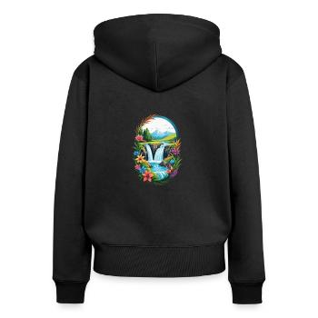 Waterfall Floral Vista - Women's Premium Organic Zip Hoodie - black - Back - Julia (174cm)