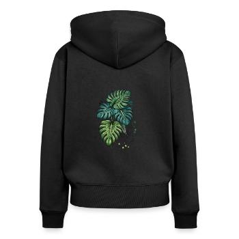 Monstera Bloom with Splatter - Women's Premium Organic Zip Hoodie - black - Back - Julia (174cm)