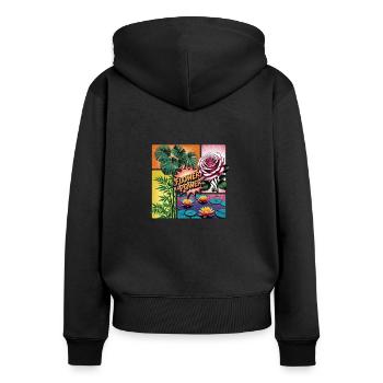 Flower Power Collage - Sweat à capuche zippé Premium bio Femme - noir - Dos - Julia (174cm)