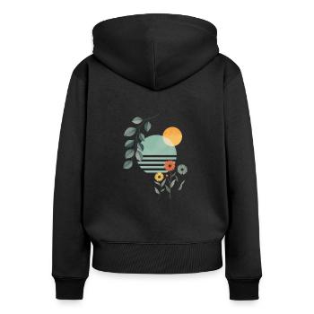Botanische Sonne Blumige Gelassenheit - Frauen Premium Bio Zip Hoodie - Schwarz - Hinten - Julia (174cm)