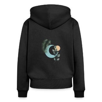 Botanischer Mond Sonne Gelassenheit - Frauen Premium Bio Zip Hoodie - Schwarz - Hinten - Julia (174cm)