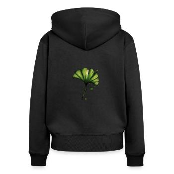 Ginkgo Blatt Aquarell Tinte - Frauen Premium Bio Zip Hoodie - Schwarz - Hinten - Julia (174cm)