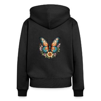 Papillon Floraison Harmonie - Sweat à capuche zippé Premium bio Femme - noir - Dos - Julia (174cm)