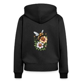 Abeille Harmonie Florale - Sweat à capuche zippé Premium bio Femme - noir - Dos - Julia (174cm)