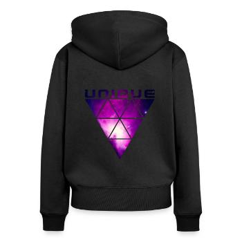 UNIQUE (Galaxy) - Frauen Premium Bio Zip Hoodie - Schwarz - Hinten - Julia (174cm)