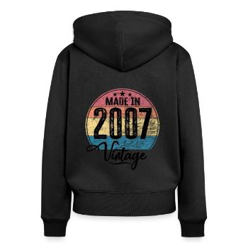 Millésime Fabriqué en 2007 Année de naissance 2007 Anniversaire - Sweat à capuche zippé Premium bio Femme - noir - Dos - Julia (174cm)