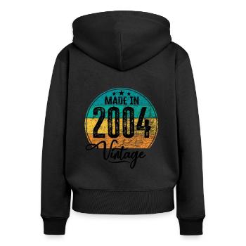Vintage Fabriqué en 2004 Année de naissance 2004 Anniversaire - Sweat à capuche zippé Premium bio Femme - noir - Dos - Julia (174cm)