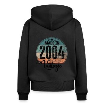 Vintage Fabriqué en 2004 Année de naissance 2004 Anniversaire - Sweat à capuche zippé Premium bio Femme - noir - Dos - Julia (174cm)