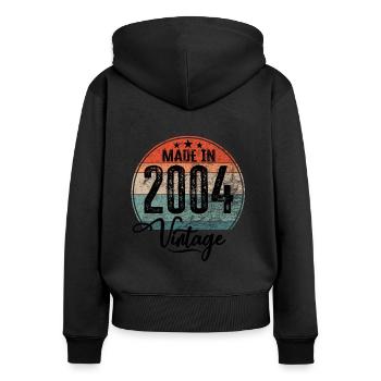 Vintage Fabriqué en 2004 Année de naissance 2004 Anniversaire - Sweat à capuche zippé Premium bio Femme - noir - Dos - Julia (174cm)