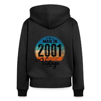 Millésime Fabriqué en 2001 Année de naissance 2001 Anniversaire - Sweat à capuche zippé Premium bio Femme - noir - Dos - Julia (174cm)