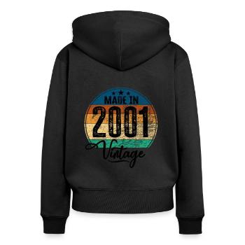 Millésime Fabriqué en 2001 Année de naissance 2001 Anniversaire - Sweat à capuche zippé Premium bio Femme - noir - Dos - Julia (174cm)